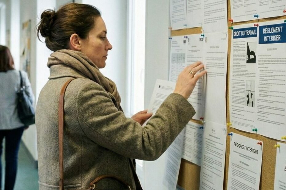 Femme regardant le panneau employeur