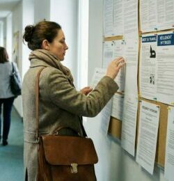 Femme regardant le panneau employeur